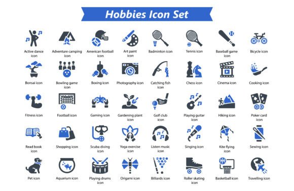 Hobbies Icon Set: Enhancing Design Projects with Beautiful Glyph Icons